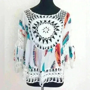 Bohemian Crochet Feather Dream catcher Blouse| Beach Cover  Up‎ Size S